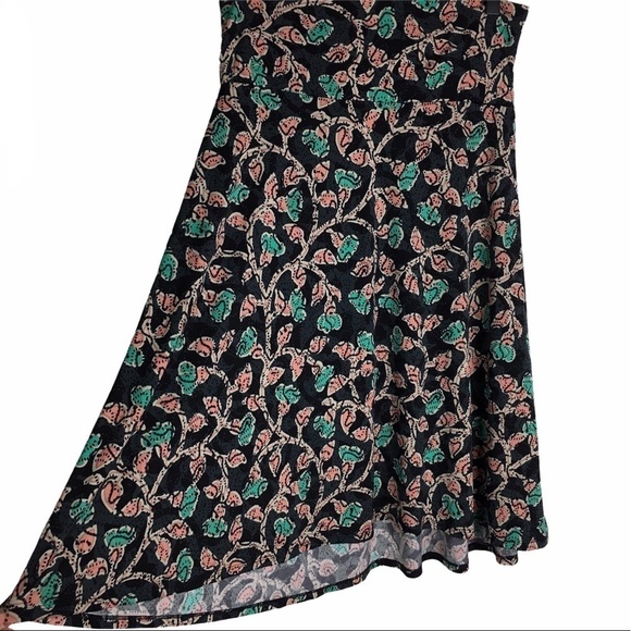 LULAROE Azure Skirt Floral Leaves Leaf Dot Boho Knee Length Stretchy Size Medium - Picture 4 of 10
